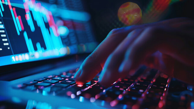 Closeup hand using computer automating tasks with AI artificial intelligence