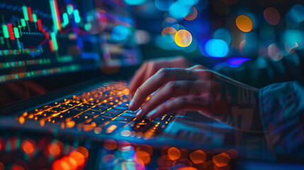 Closeup hand using computer monitoring AI performance artificial intelligence