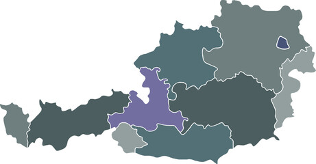 AUSTRIA MAP WITH ITS FEDERATE STATES AND POLITICAL ADMINISTRATIVE DIVISIONS