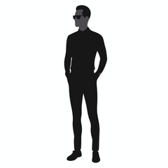 Fototapeta premium jeans fashion man stand with wear sunglass and stylish pose vector silhouette,