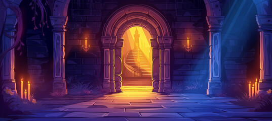 The Magic portal in a medieval castle isolation, game background, Illustration