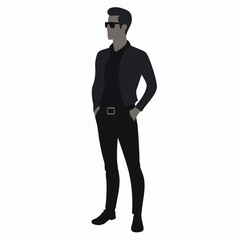 jeans fashion man stand with wear sunglass and stylish pose vector silhouette,