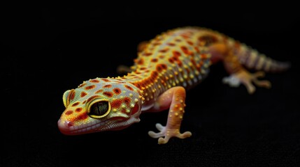 Leopard Gecko Close-Up on Black Background