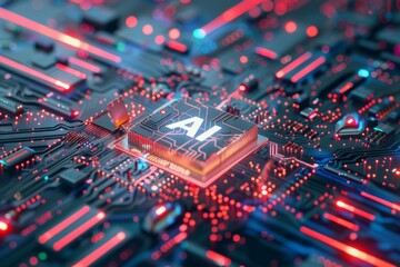 Obraz premium Artificial intelligence micro chip with the word AI stamped on the chip 