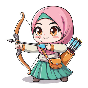 recommend clip art: Illustration Vector Graphic of Cute and Adorable Hijab Girl Archer With Separated Layer. Suitable for Manufacturing T-Shirt, Sticker, Coloring Book, etc.