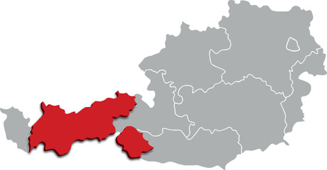 Obraz premium TYROL map FEDERATE STATE of AUSTRIA 3d isometric map