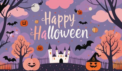 Happy Halloween Night Scene With Castle