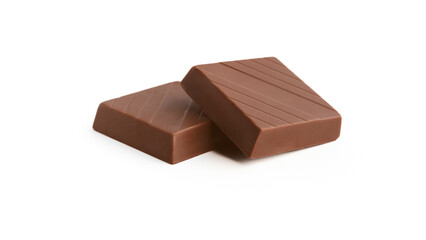 Milk chocolate pieces on a white background