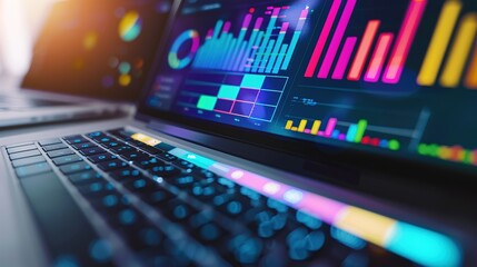 Laptop Displaying Financial Data and Charts