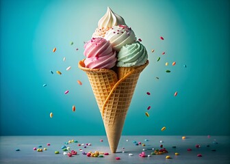 ice cream cone-Refreshing Frozen Dessert: Ice Cream in Classic and Exotic Flavors for Every Sweet Tooth