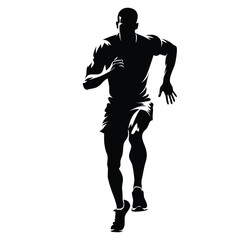 young athlete running vector silhouette, isolated white background 