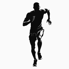 young athlete running vector silhouette, isolated white background 