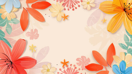 A vibrant illustration of a floral frame with various colorful flowers and leaves, perfect for decorative and design purposes