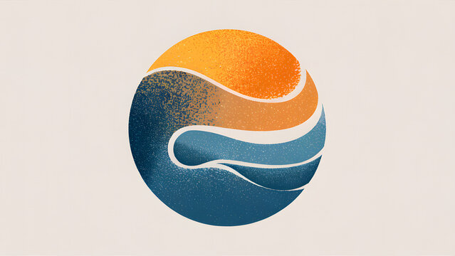 A colorful, abstract design of a wave with a sun in the middle