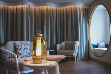 Thermal suite relaxation room loungers or chairs in spa or wellness area on modern luxury...