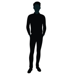 Fototapeta premium young man stand with jeans and sweater vector silhouette isolated white background 