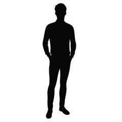 Fototapeta premium young man stand with jeans and sweater vector silhouette isolated white background 