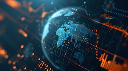 Fototapeta premium Global Network Intelligence: A 3D rendered globe pulsates with data streams, symbolizing global connectivity and digital transformation in the age of information.
