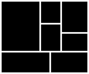 Photo collage empty album layout. 7 picture rectangle album background design