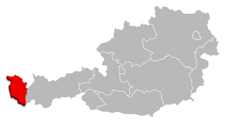 VORARLBERG map 
FEDERATE STATE of AUSTRIA 3d isometric map