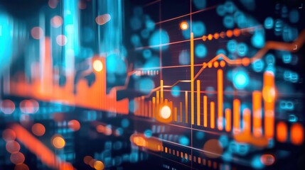 Abstract financial graph with data, chart and lines, vibrant glowing colors. Ideal for fintech and stock market visualizations.