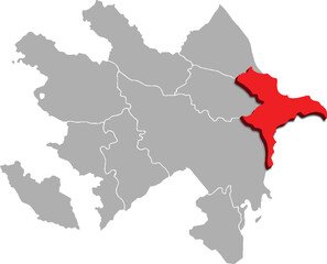 Fototapeta premium ABSHERON map WITH ADMINISTRATIVE DIVISIONS of AZERBAIJAN 3d isometric map