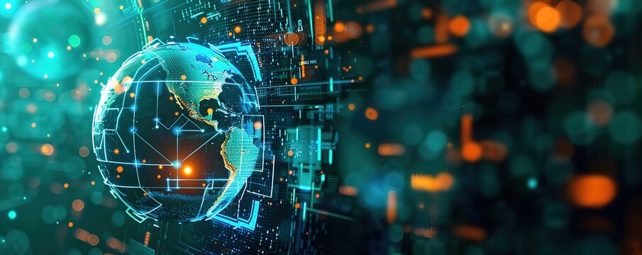 advanced technology futuristic background featuring a neon green globe