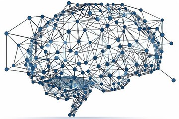 Abstract neural brain model with interconnected nodes and pathways