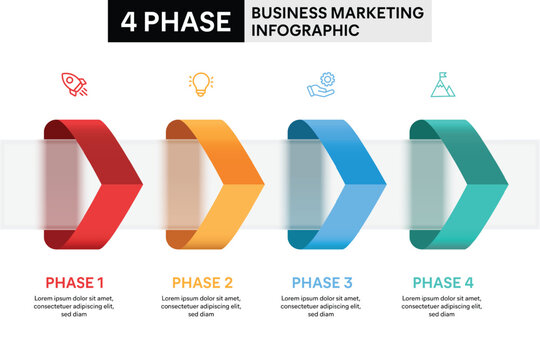 4 Step Arrow Shape Glassmorphism Infographic. Colorful Vector Illustration for Business Financial Report.