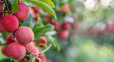 Obraz premium Lychee Fruit Branch in Sunlight