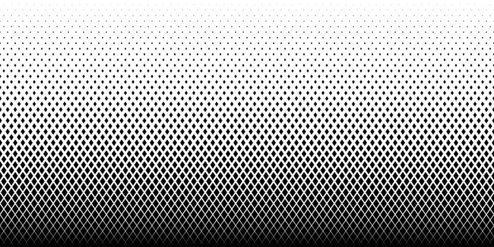Geometric pattern of black diamonds on a white background.Seamless in one direction.Long fade out.The radial transformation method.