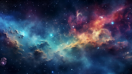 Fototapeta premium Expansive Nebula In The Deep Sky With Colorful Gas Clouds And Sparkling Stars Capturing The Vastness Of The Universe