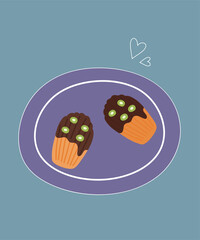Illustration with Cookies at Kiwi and Chocolate Taste