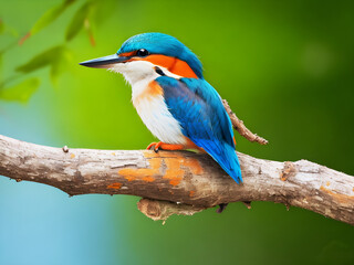 Fototapeta premium A vibrant kingfisher perches on a branch, showcasing its colorful plumage