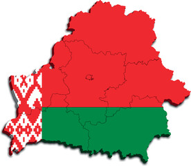 BELARUS MAP WITH ITS REGIONS AND POLITICAL ADMINISTRATIVE DIVISIONS WITH FLAG