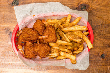 Fried shrimp with French fries
