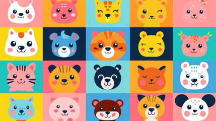 Colorful Cartoon Animal Faces Pattern

