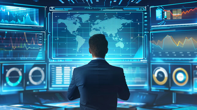 Businessman preparing for a critical financial presentation with data graphs strategic objectives