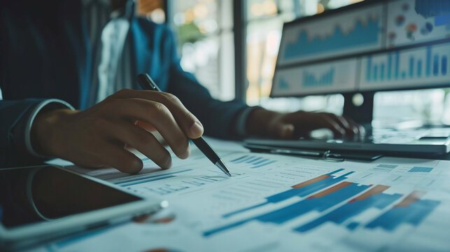 Businessman preparing for a financial audit with detailed data analysis market conditions