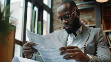 Businessman reviewing financial statements with a focus on investment performance profitability