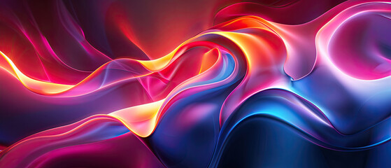 Naklejka premium Abstract Iridescent Neon Holographic Twisted Wave in Motion, Vibrant Colorful Gradient Design Element for Banner, Background, Futuristic Fluid Art, Psychedelic Wave, Dynamic Color Flow, Modern Graphic