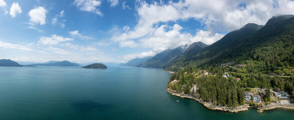 Fototapeta premium Aerial Panoramic View of Mountain Landsacpe on West Coast of Pacific Ocean.