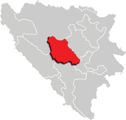 CENTRAL BOSNIA map administrative division of BOSNIA AND HERZEGOVINA 3d isometric map