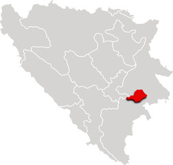 Obraz premium BOSNIAN PODRINJE map administrative division of BOSNIA AND HERZEGOVINA 3d isometric map