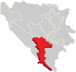 HERZEGOVINA NERETVA map administrative division of BOSNIA AND HERZEGOVINA 3d isometric map