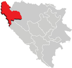 UNA SANA map administrative division of BOSNIA AND HERZEGOVINA 3d isometric map