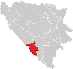 WEST GERZEGOVINA map administrative division of BOSNIA AND HERZEGOVINA 3d isometric map