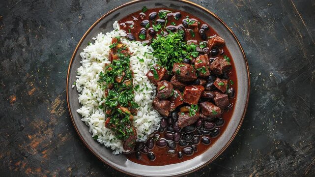 Delicious Brazilian Feijoada with Rice and Black Beans