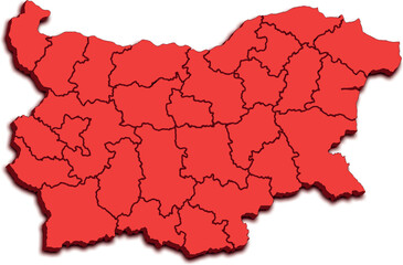 MAP OF BULGARIA WITH ITS REGIONS AND POLITICAL ADMINISTRATIVE DIVISIONS 3D ISOMETRIC MAP