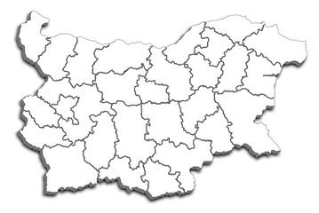MAP OF BULGARIA WITH ITS REGIONS AND POLITICAL ADMINISTRATIVE DIVISIONS 3D ISOMETRIC MAP